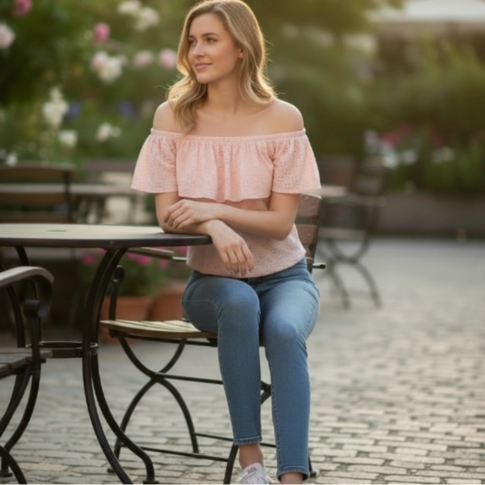 WALL FLOWER PEACH OFF THE SHOULDER TOP SIZE MEDIUM - Picture 4 of 9